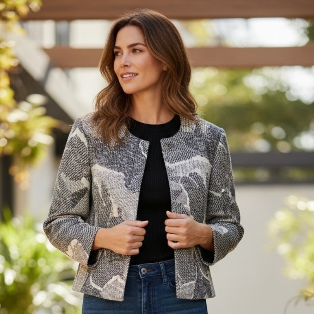 BOSS Hugo Boss Cotton Blend Black and White Abstract Pattern Blazer